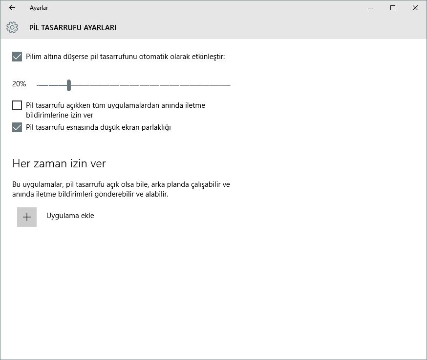 Pil tasarrufu detaylı ayarı