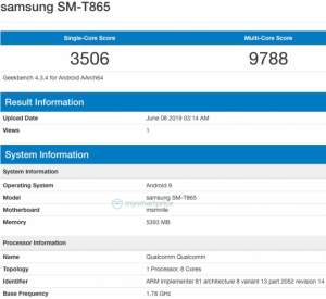 Galaxy Tab S5 geekbench skoru