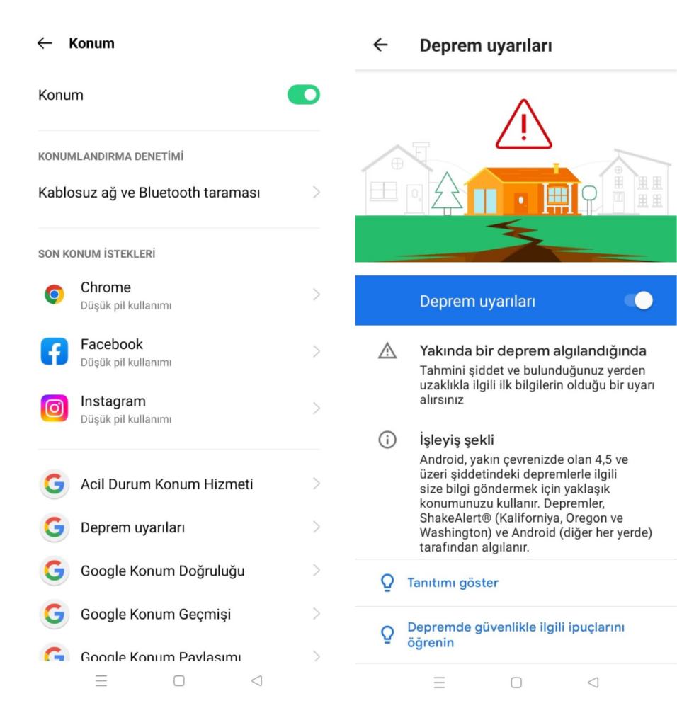 Google Deprem Uyarı